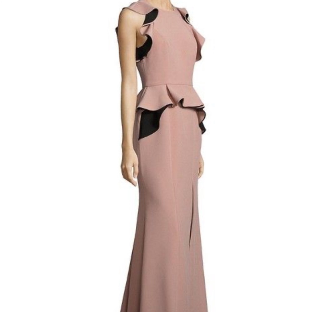 Bcbg maxazria blush peplum gown size 4